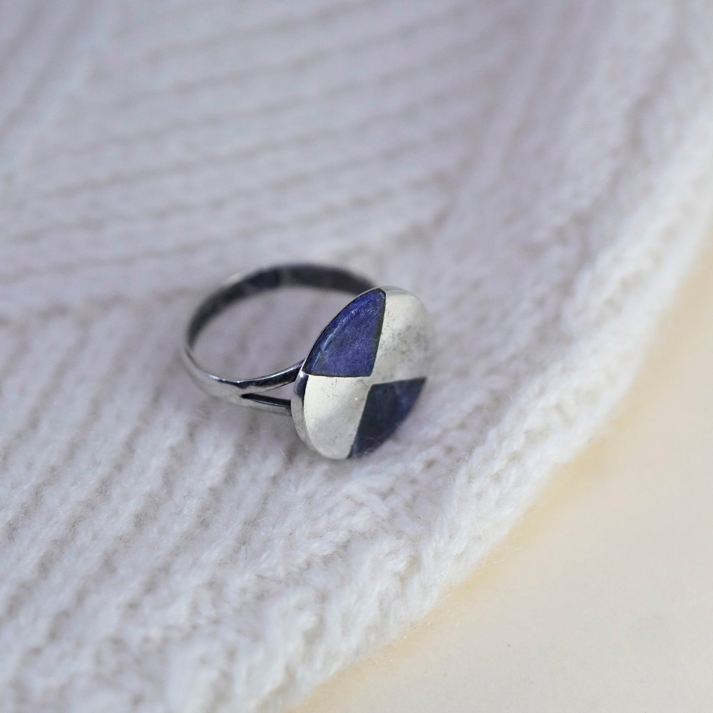 Size 8, Native American sterling 925 silver handmade ring with sodalite