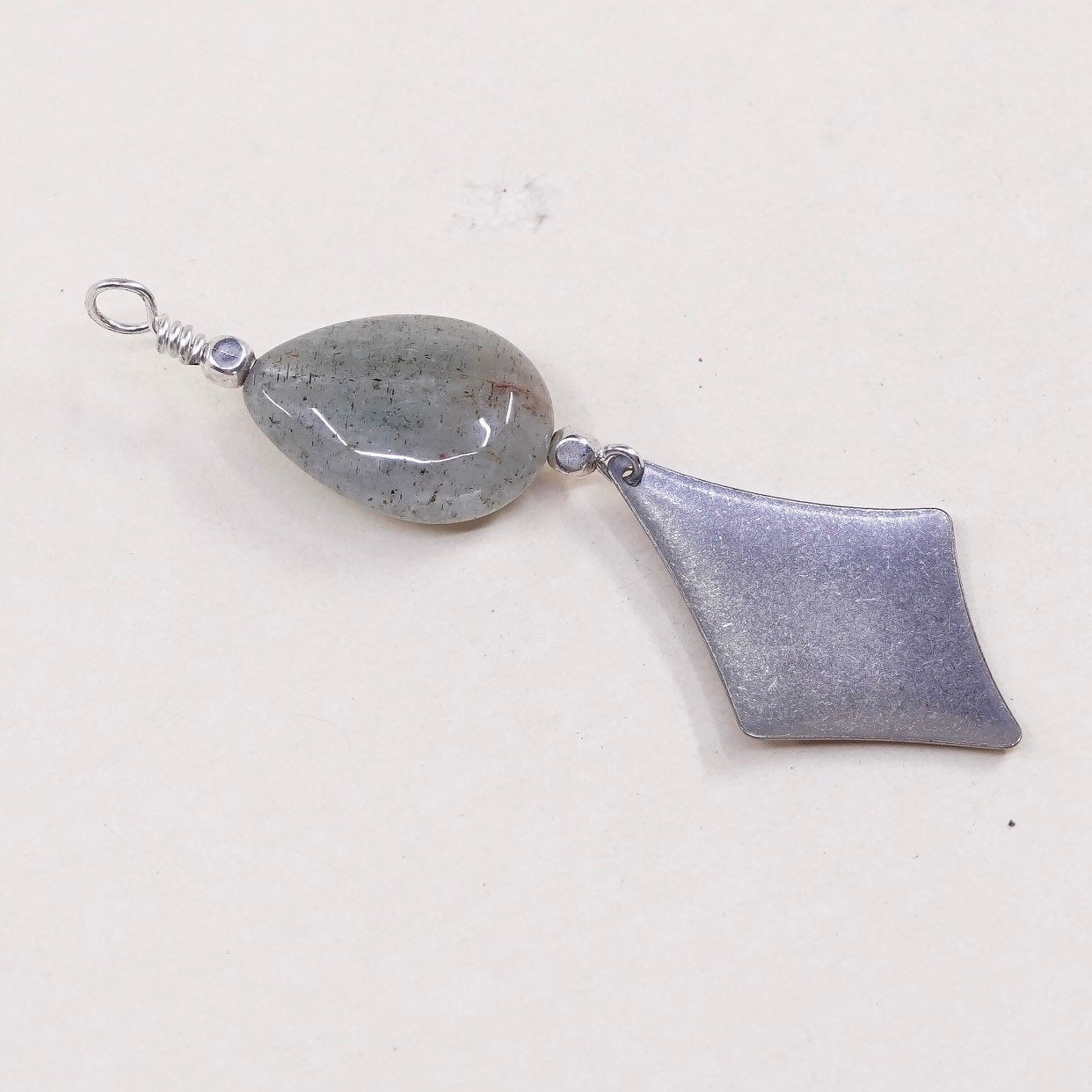 VTG sterling silver handmade modern pendant, 925 tag with jade