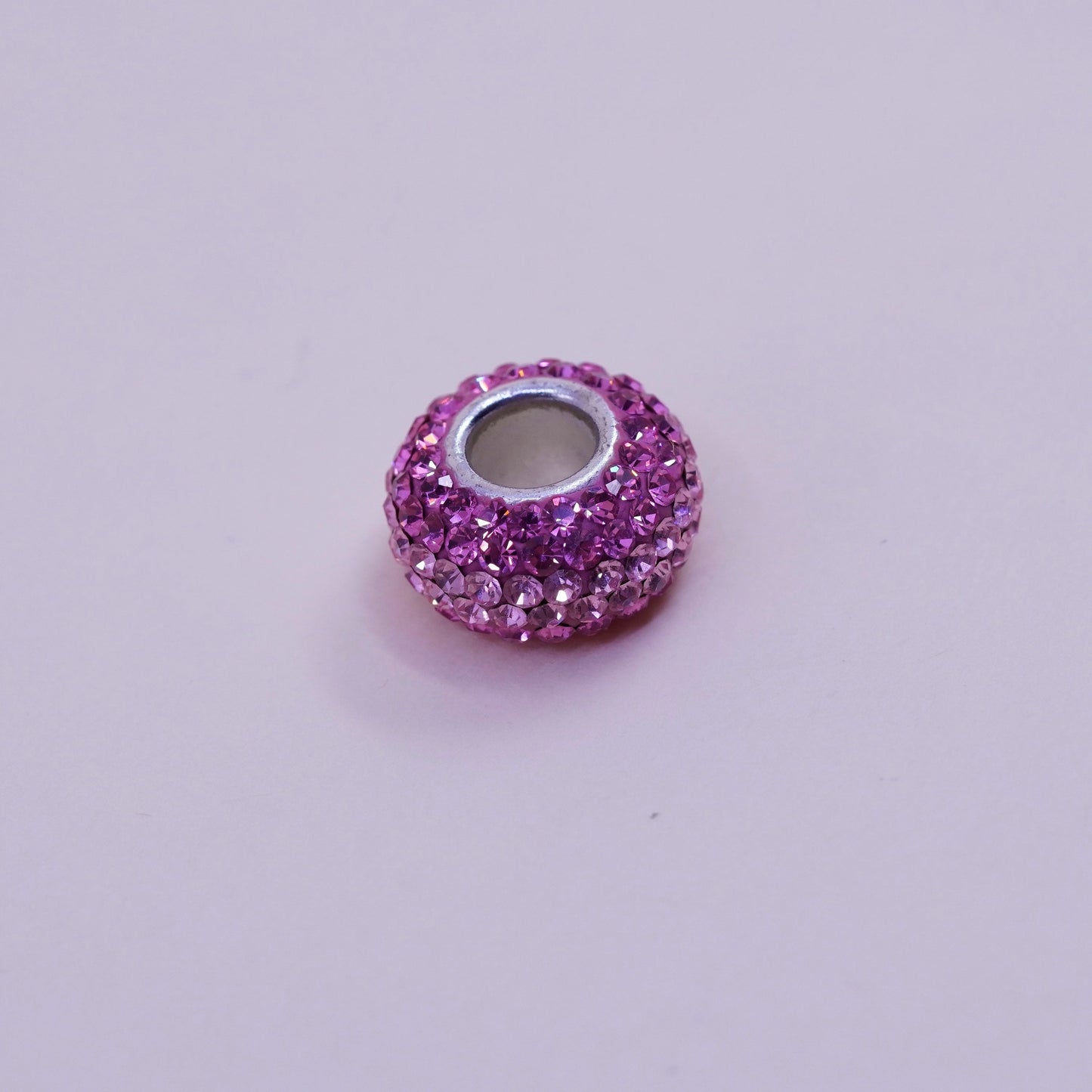 Vintage sterling silver handmade pendant, 925 bead charm cluster pink crystal