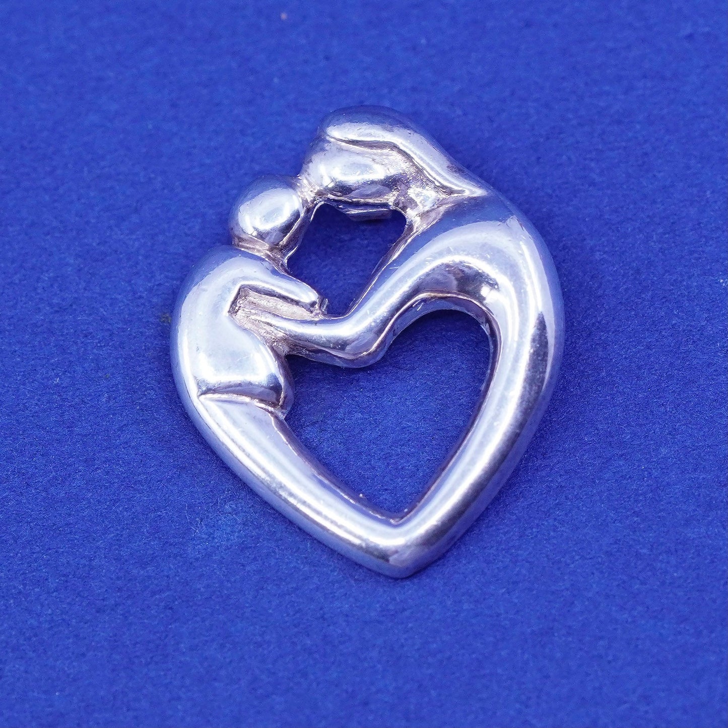 Sterling silver handmade prayer pendant, 925 mother and baby heart