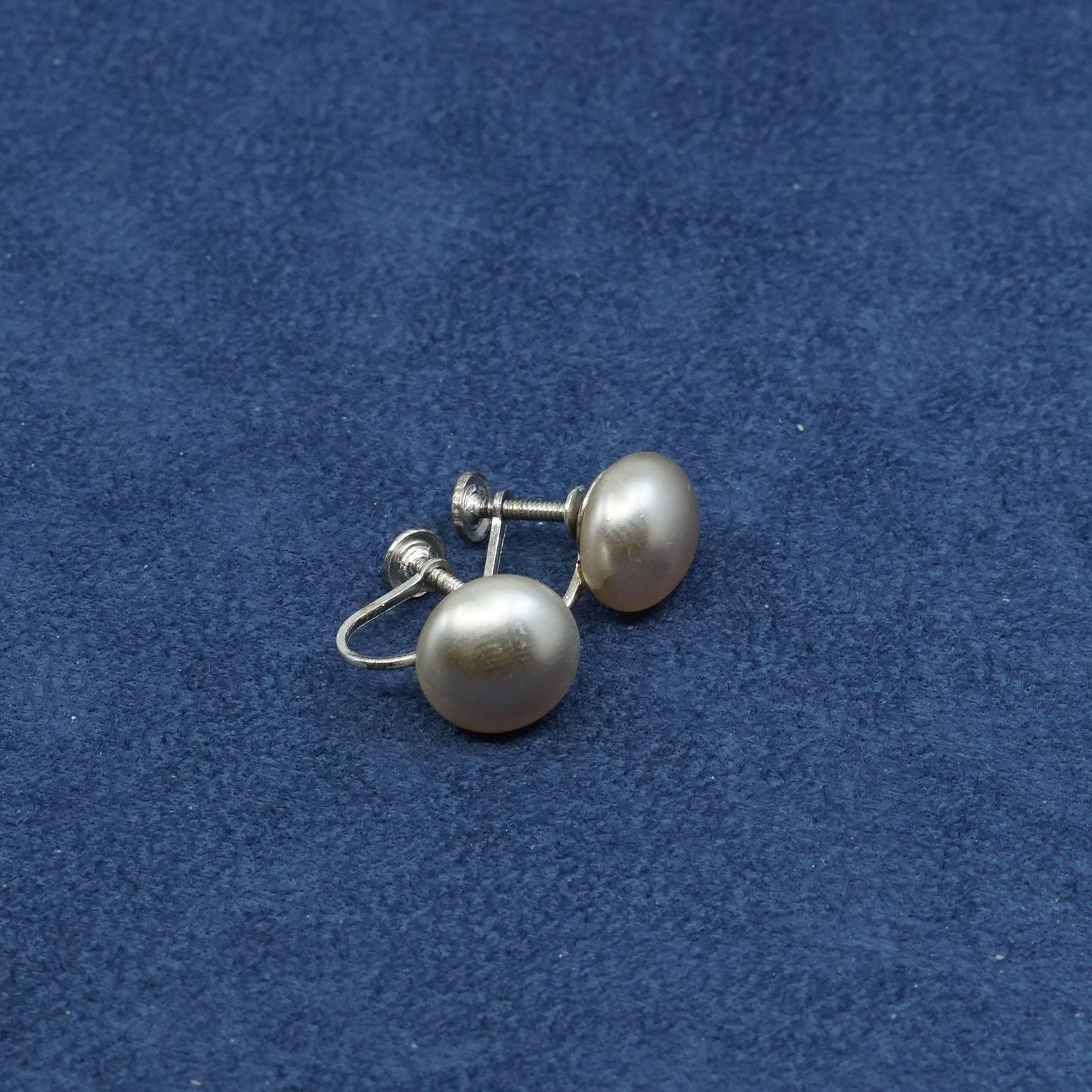 vtg Sterling silver screw back earrings, 925 with pearl, stamped Sterling