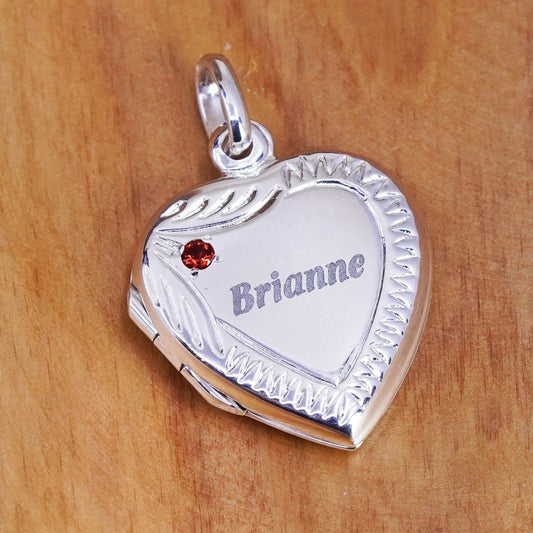 Sterling silver handmade pendant textured 925 heart photo locket name “brianne”