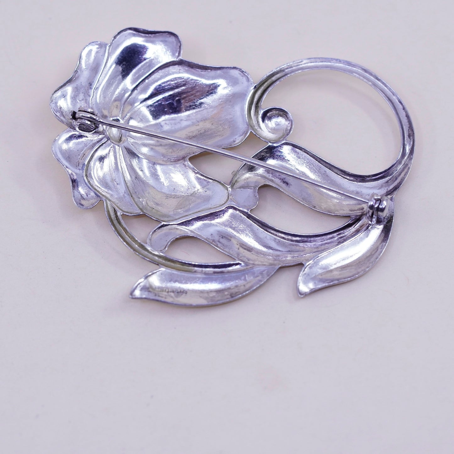 Vintage sterling silver handmade brooch, 925 flower pin