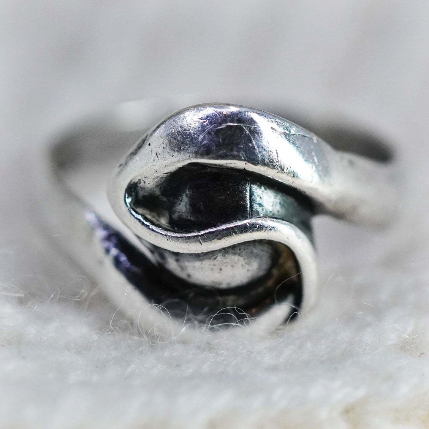 Size 6.5, sterling 925 silver handmade ring, wavy band, minimalist, modernist