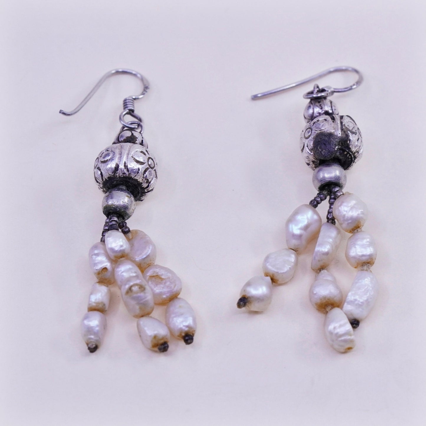 Vintage Sterling 925 silver handmade earrings with pearl