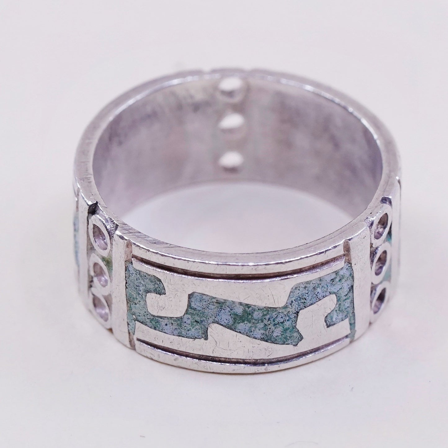 sz 8, VTG taxco mexico Sterling 925 silver handmade ring band w/ turquoise