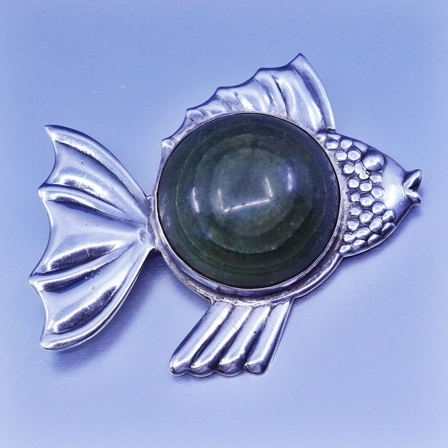 1940 Mexico eisenberg Sterling 925 silver green jasper goldfish fish brooch pin