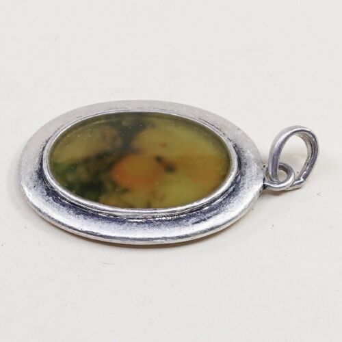 Vintage Sterling Silver Handmade Pendant, 925 Silver With Resin Inkay