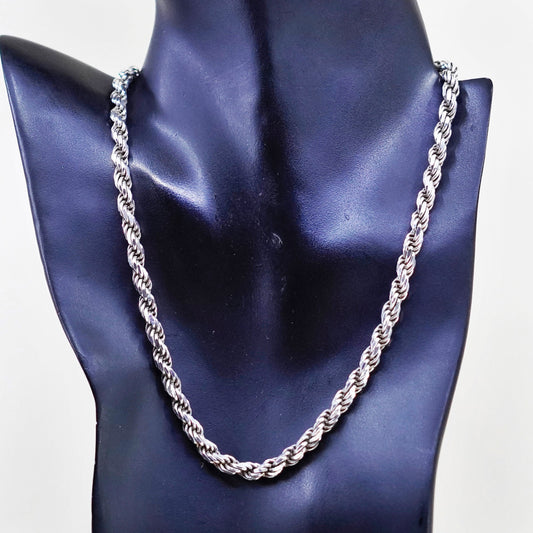 16”, 6mm, vintage Sterling silver necklace, 925 diamond cut rope chain