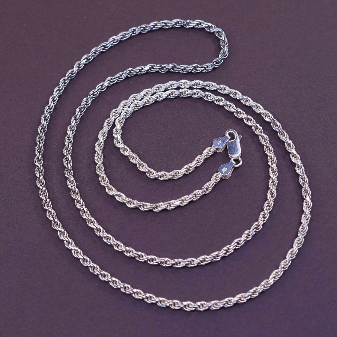 30”, 3mm, vintage Sterling silver necklace, Italy diamond 925 rope chain