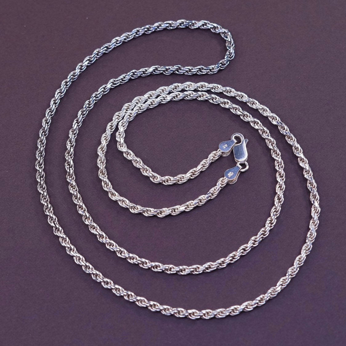 30", 3mm, vtg Sterling silver necklace, Italy 925 rope chain