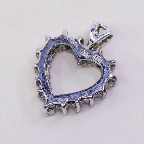 Vintage Sterling Silver Heart Pendant W/ Cz Around, Solid 925 Silver Charm