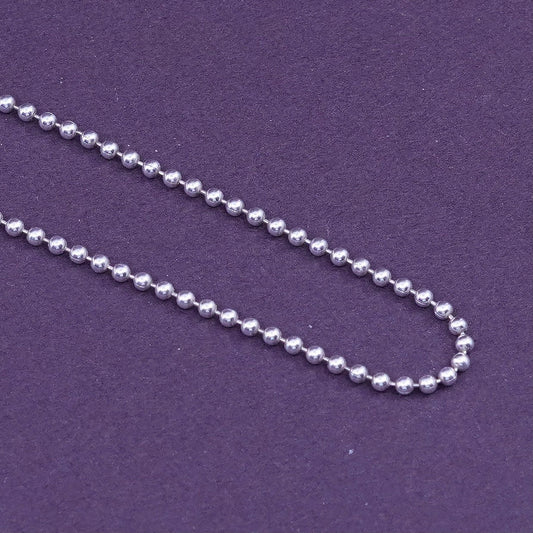 16”, 1mm, vintage Sterling silver beads necklace, 925 chain