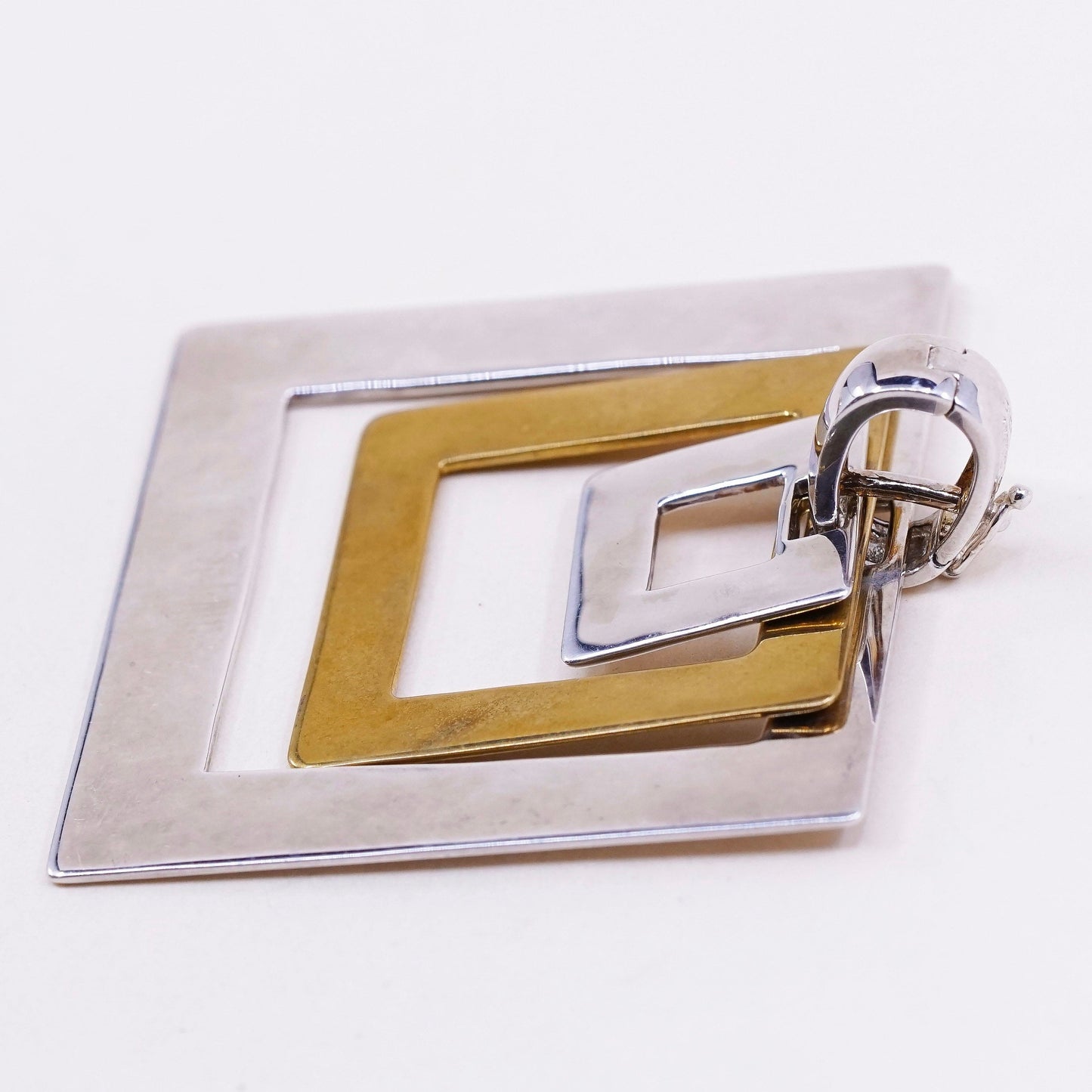 vtg Robert Lee Morris Studio pendant, sterling 925 silver w/ brass Square