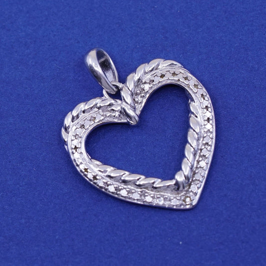 Vintage Sterling 925 silver heart pendant with diamond