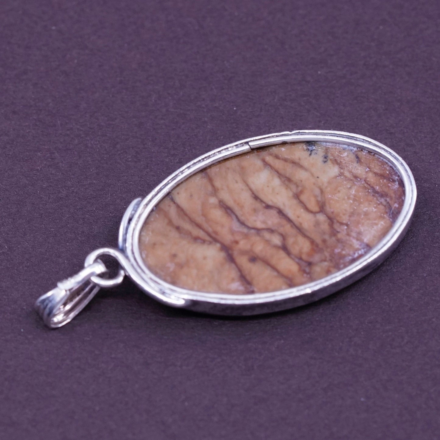 Vintage Sterling 925 silver handmade pendant with stripy landscape jasper