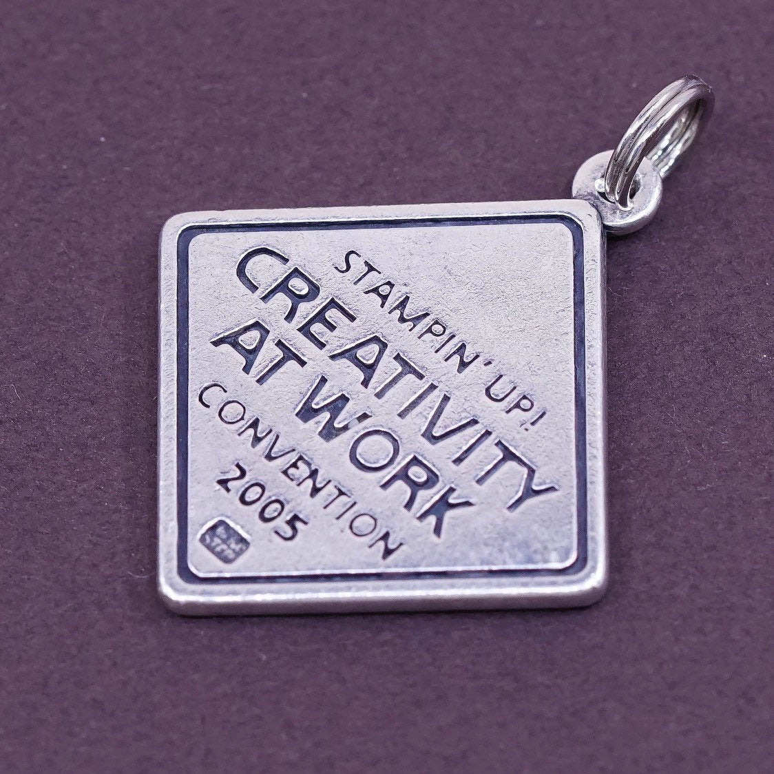 vtg Sterling silver handmade charm, 925 pendant engraved "creativity at work"