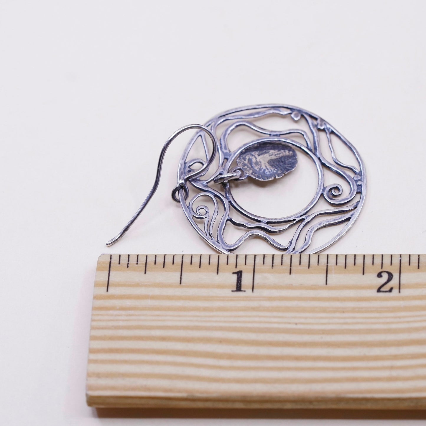 Vintage Sterling silver handmade earrings, 925 filigree circle dangles