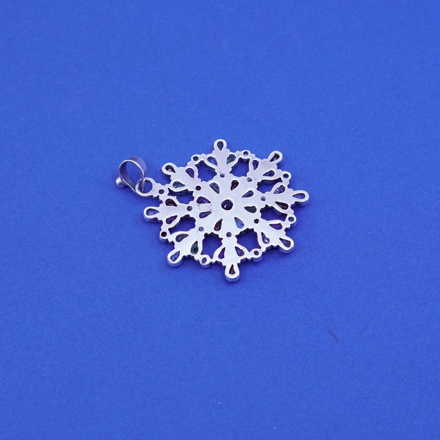 Sterling silver handmade snowflake pendant, 925 flower topaz peridot citrine