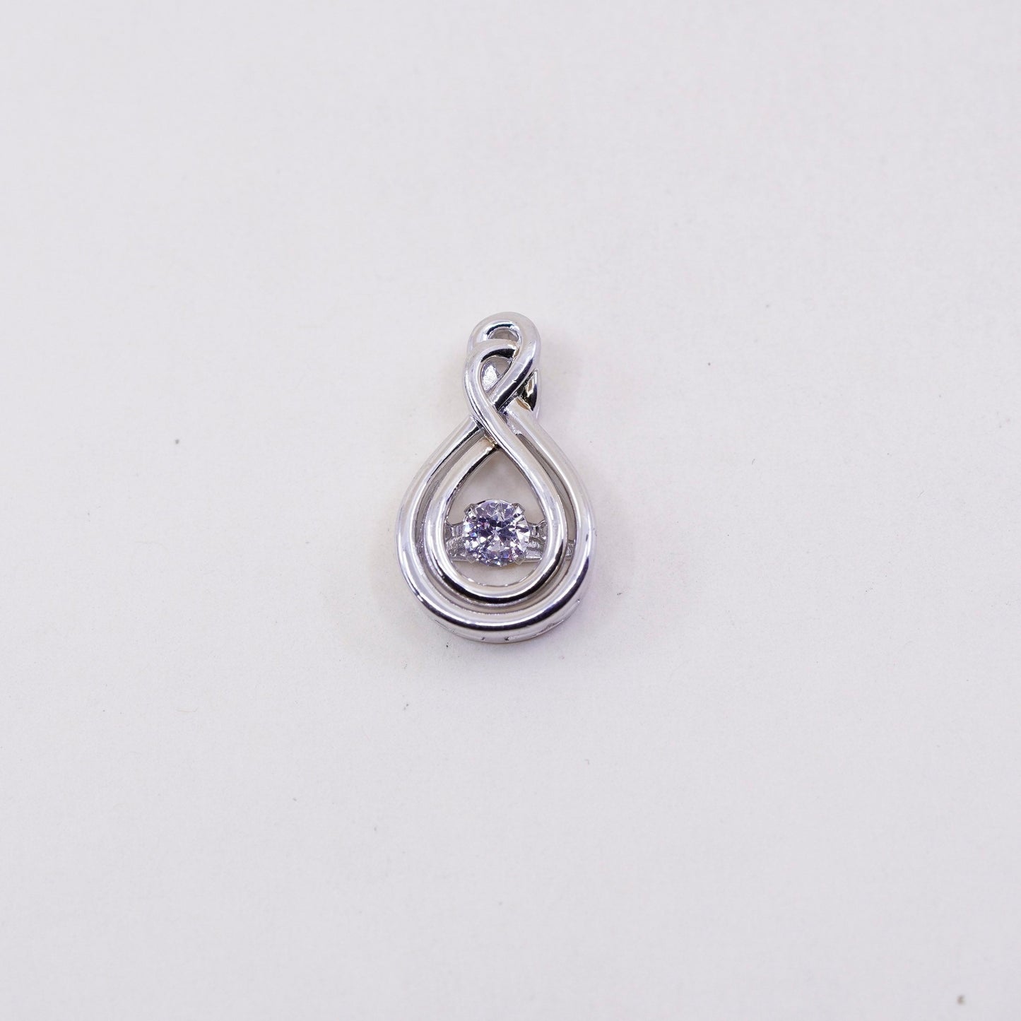 Vintage sterling silver pendant, round cut clear Cz, 925 entwined teardrop