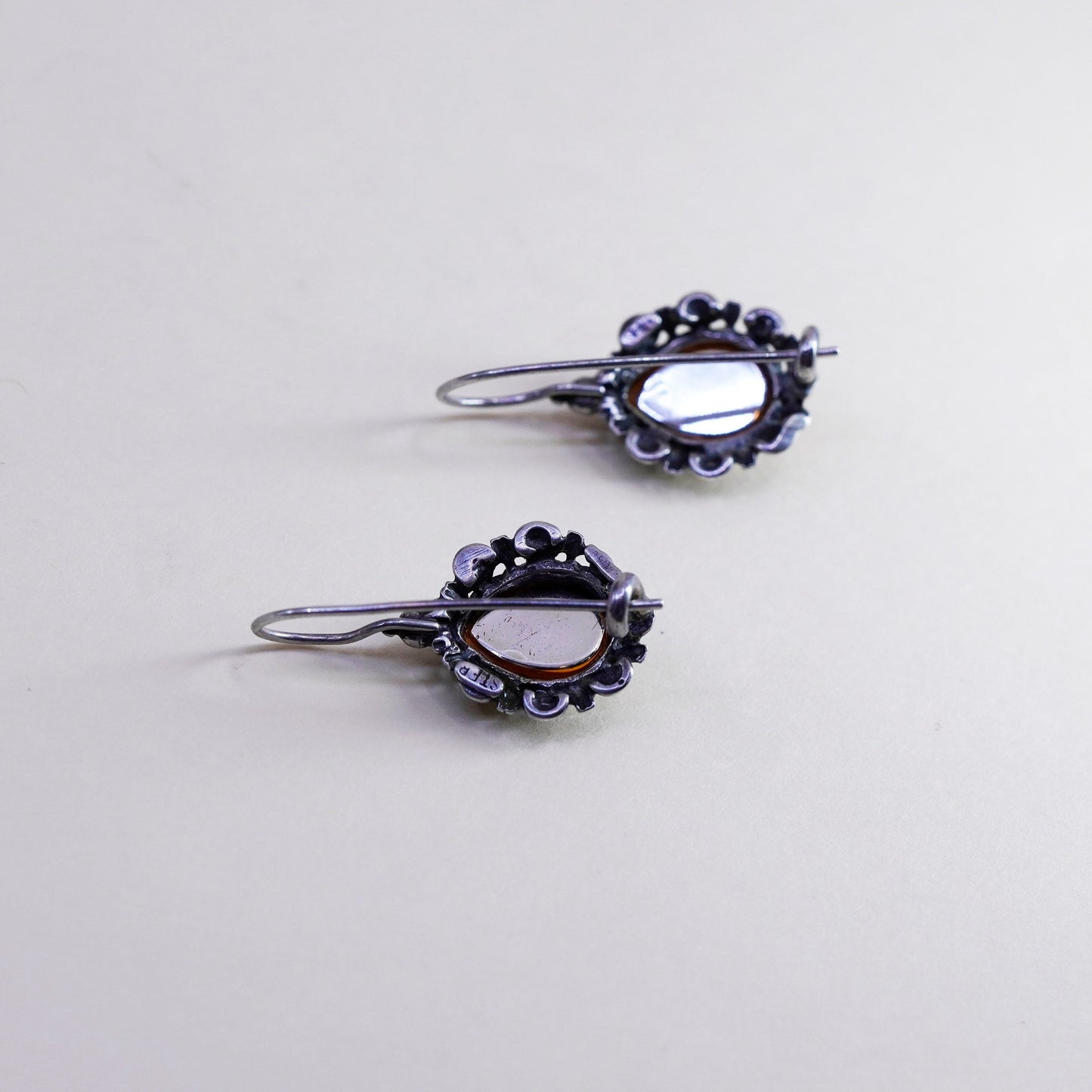 Vintage sterling 925 silver handmade earrings with teardrop Amber