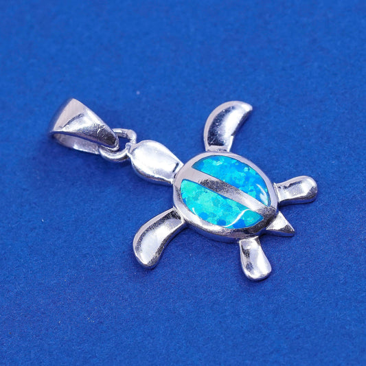 Vintage Sterling silver handmade pendant, 925 silver turtle with opal