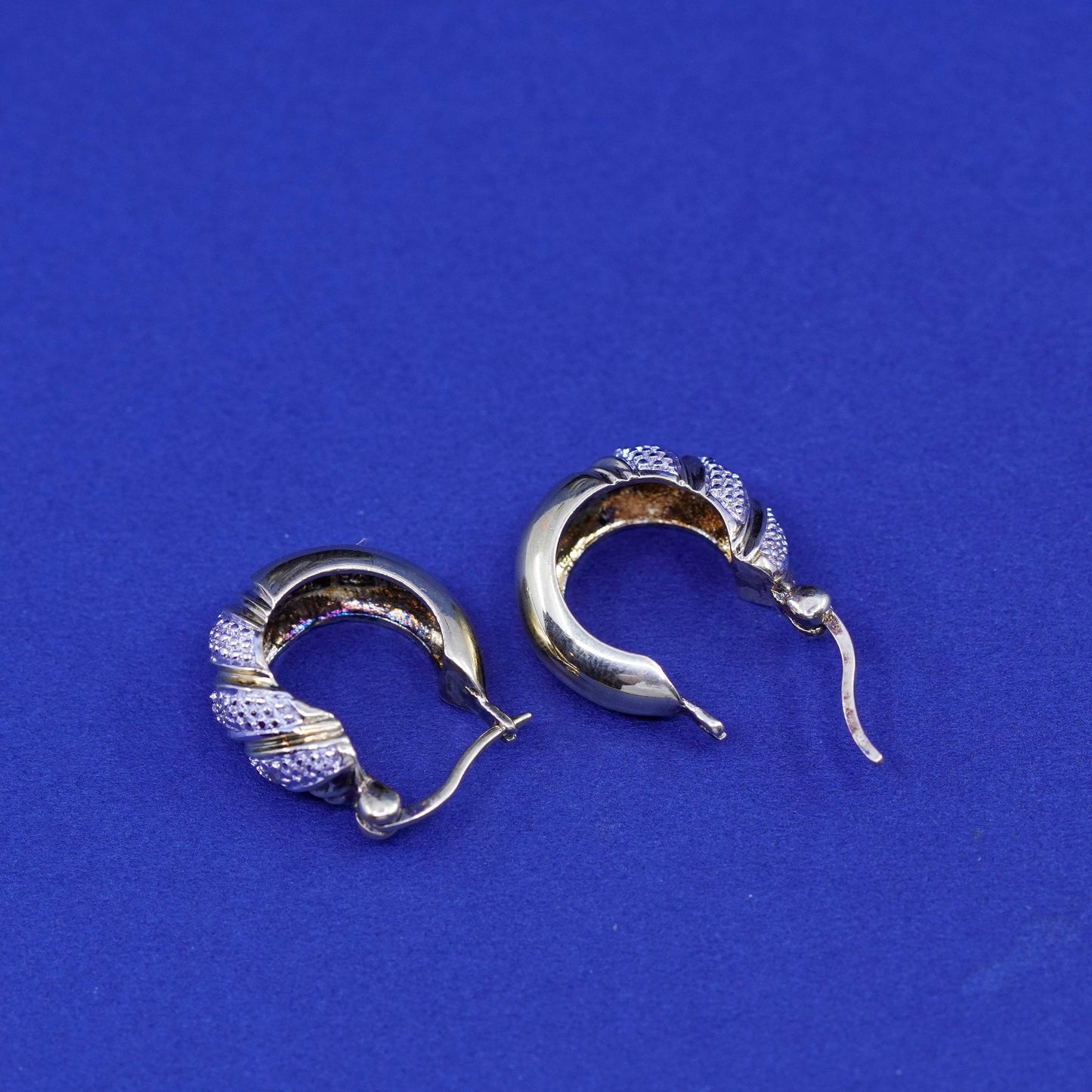 0.75”, Vermeil gold over Sterling silver earrings, 925 hooks, huggie diamond
