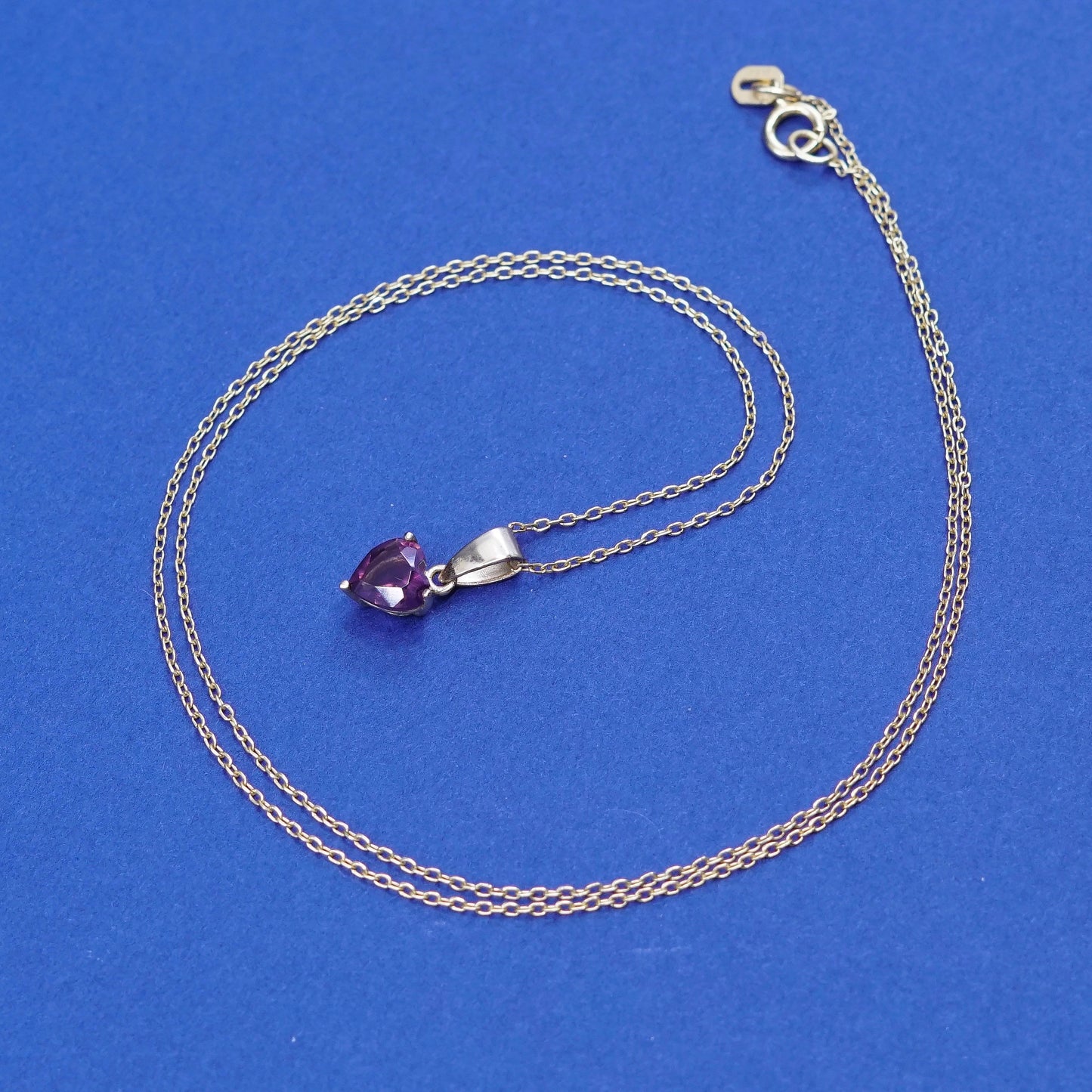 18”, vermeil gold Sterling silver necklace, 925 circle chain w/ heart amethyst