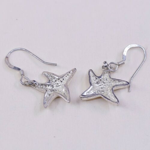 Vtg STERLING SILVER earrings, 925 Silver Hooks W/ Star Starfish Dangles