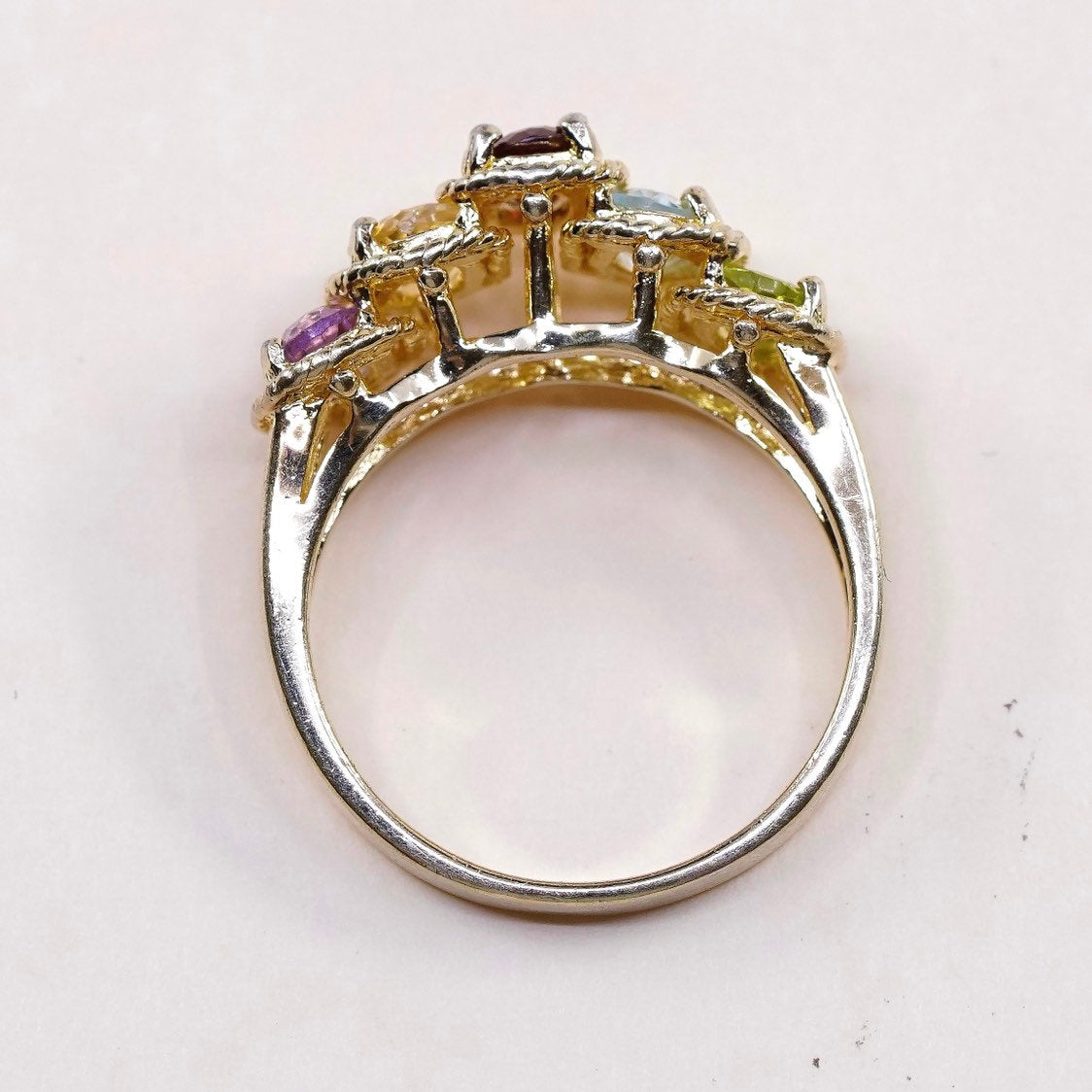 sz 8.25, Vermeil gold sterling 925 silver citrine ruby sapphire amethyst ring