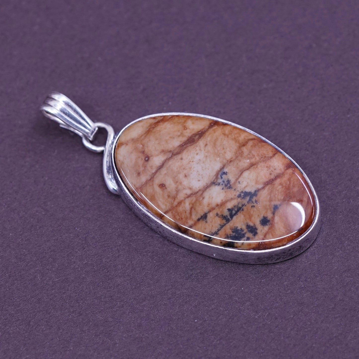 Vintage Sterling 925 silver handmade pendant with stripy landscape jasper