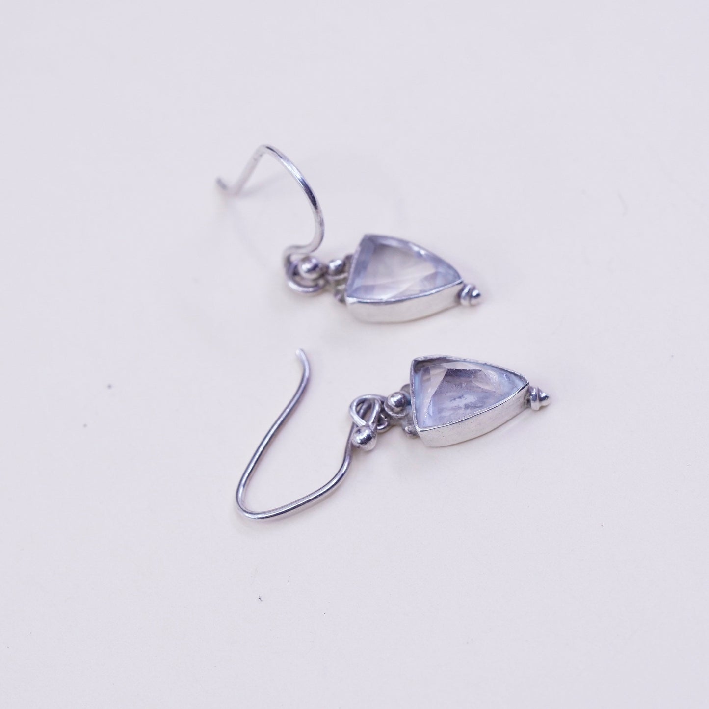 Vintage Sterling 925 silver handmade earrings, Dangles with crystal dangles, silver tested