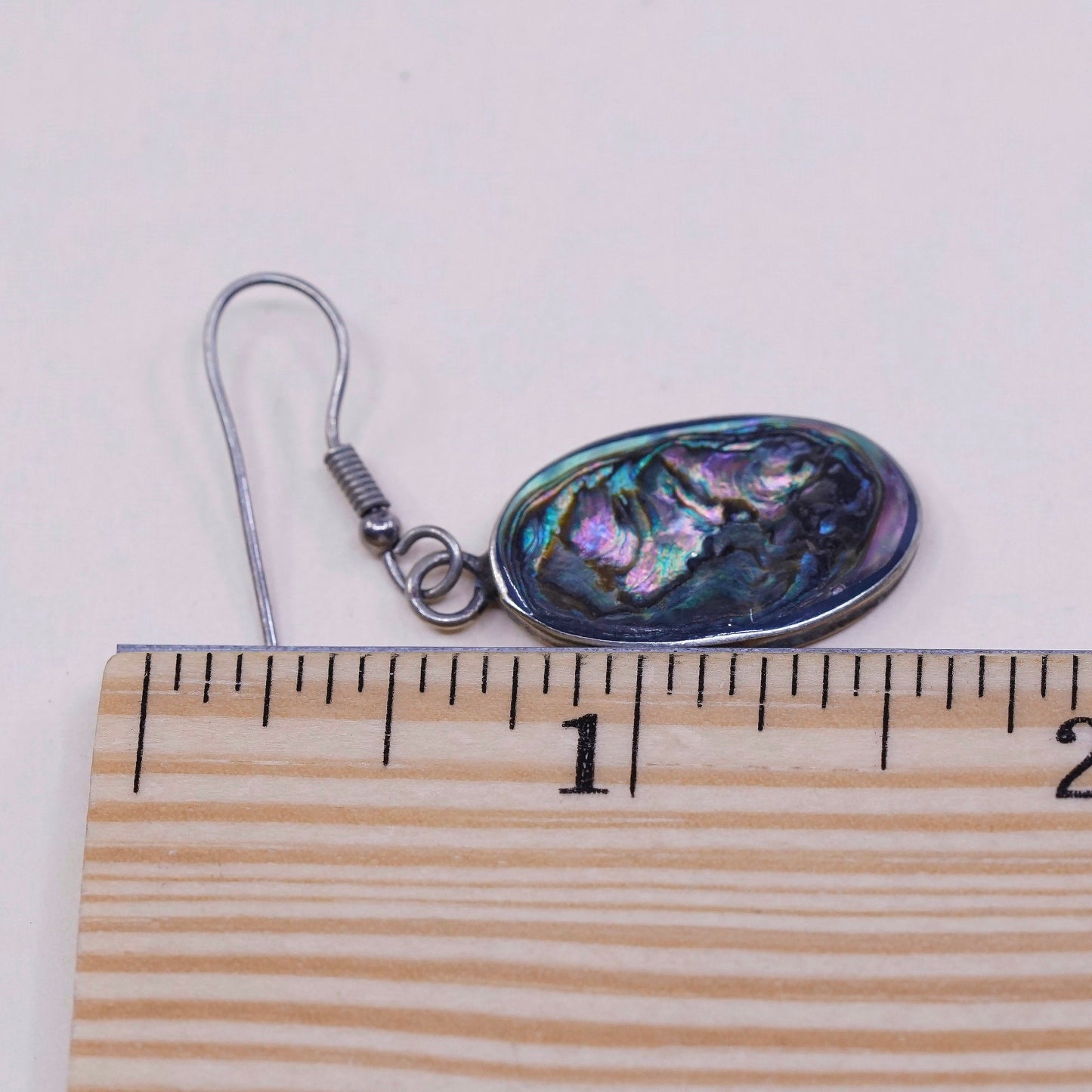 vtg sterling silver handmade oval earrings, Mexico 925 with abalone