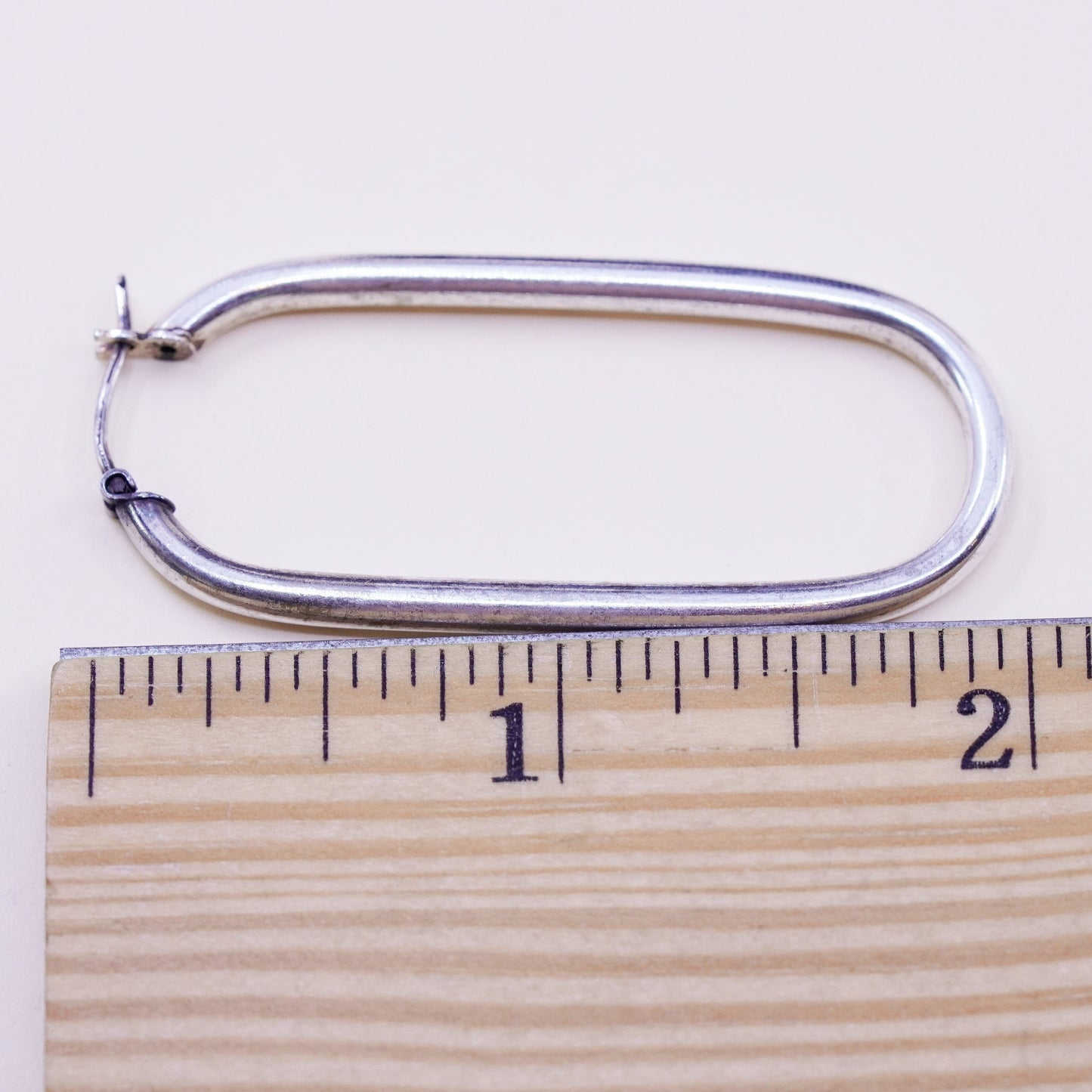 2” Vintage sterling silver loop earrings rectangular minimalist primitive hoops
