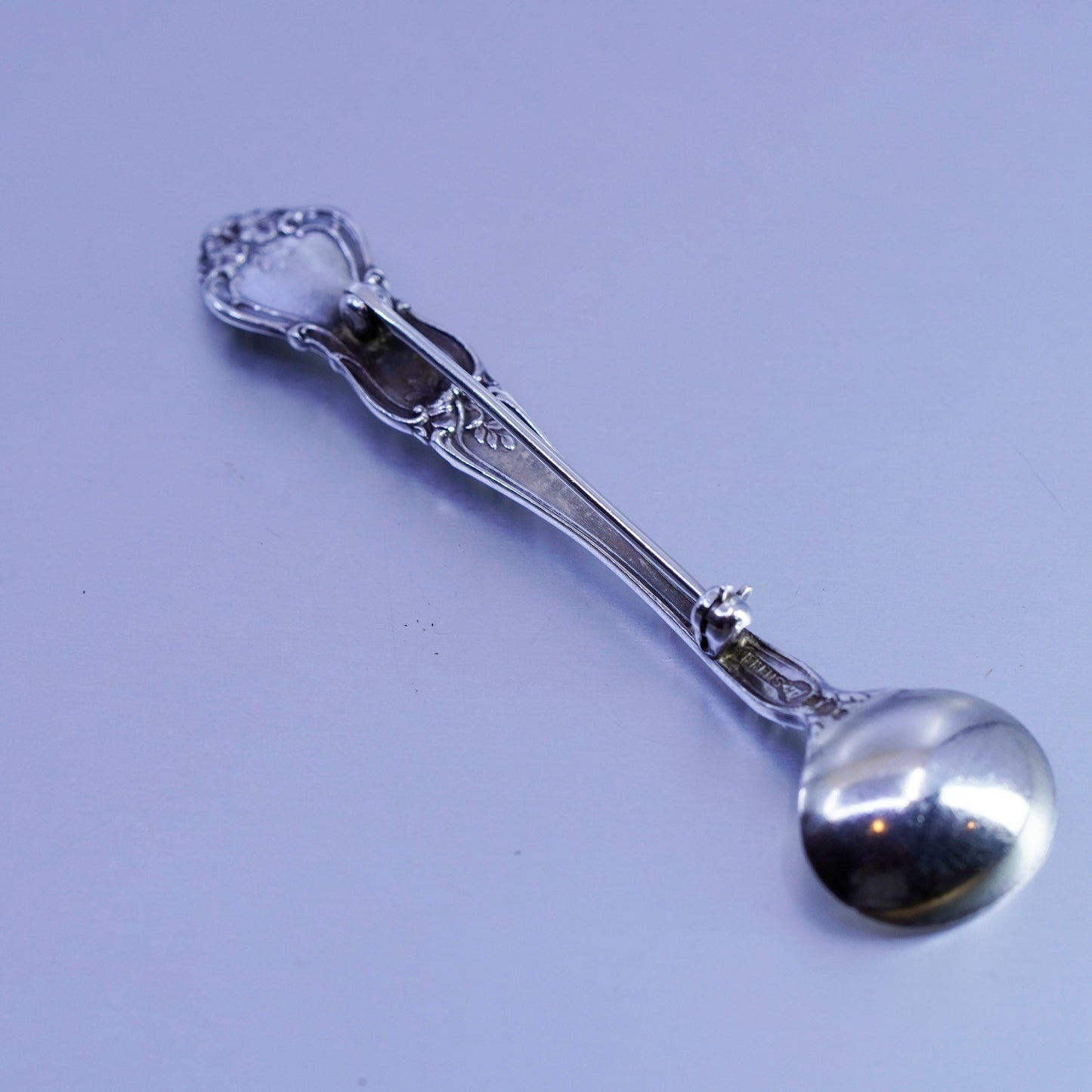 Vintage sterling silver handmade brooch, 925 mini spoon pin