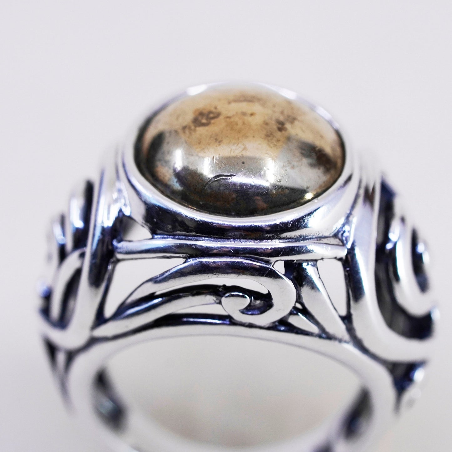 sz 7.5, Carolyn pollack two tone sterling 925 silver handmade scroll ring band