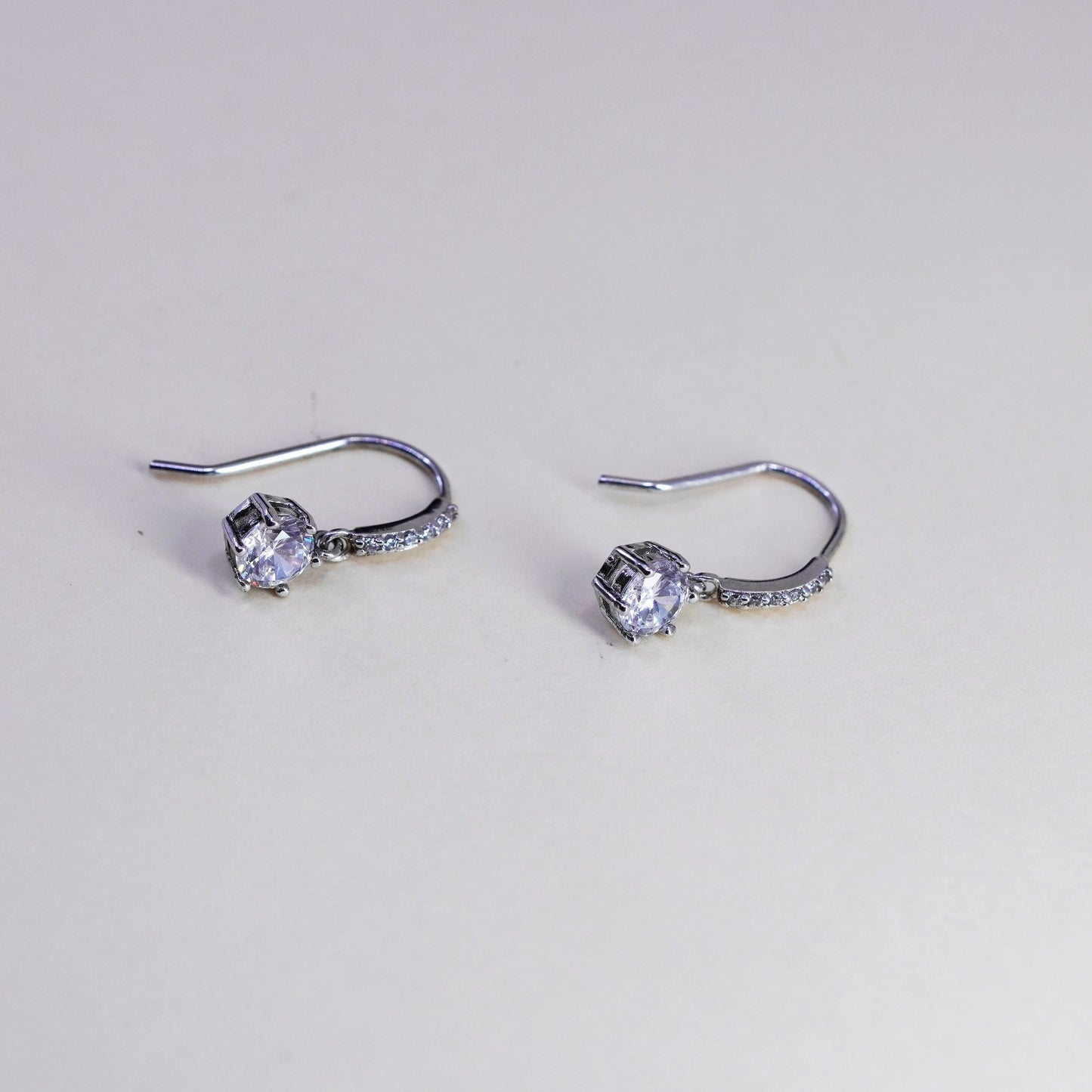 Vintage Sterling 925 silver handmade earrings, Cz dangles