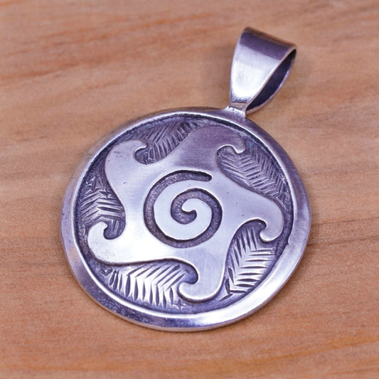 KIYO Native American Sterling Silver handmade Pendant, 925 Hopi Swirl circle