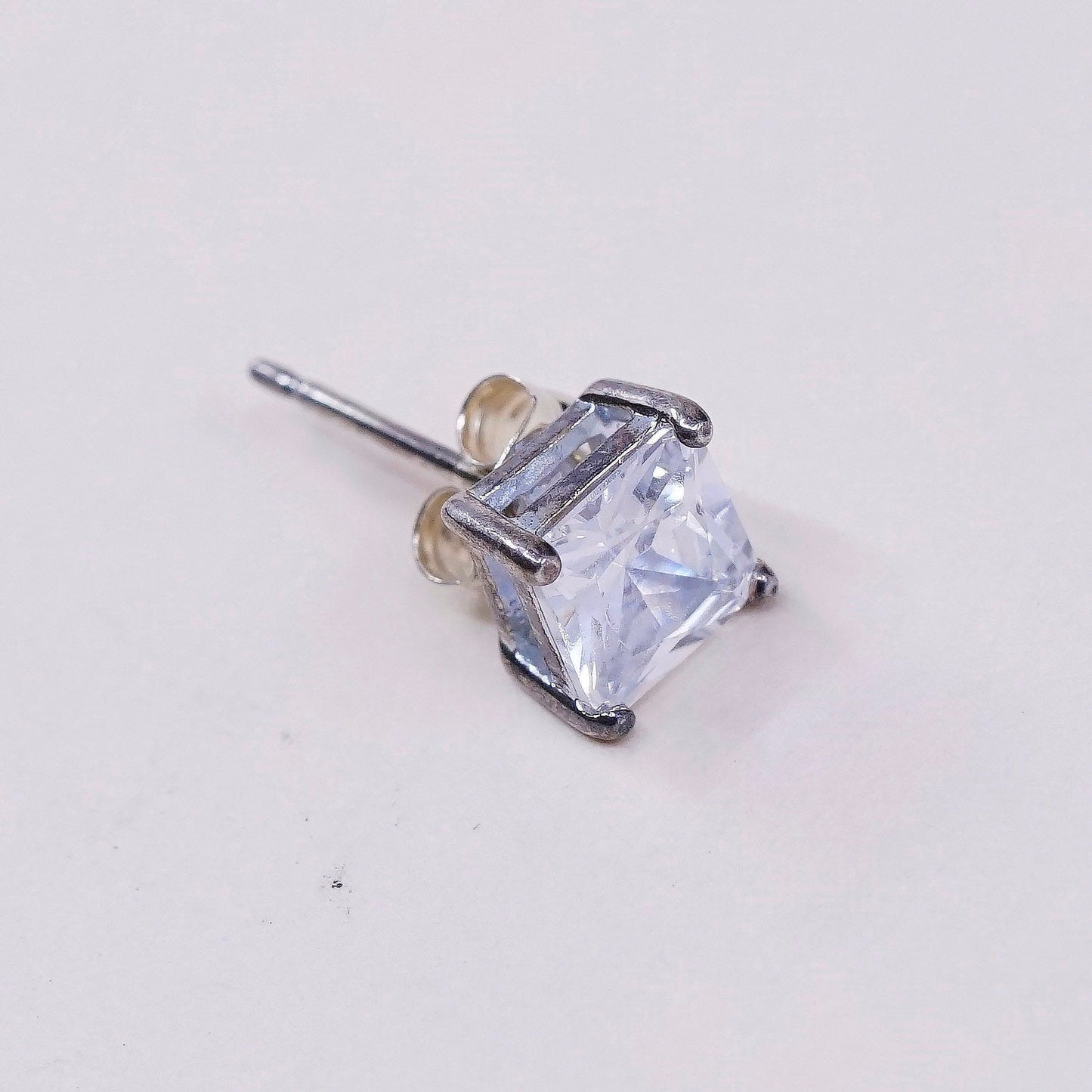 vtg sterling silver square clear CZ studs, fashion minimalist earrings