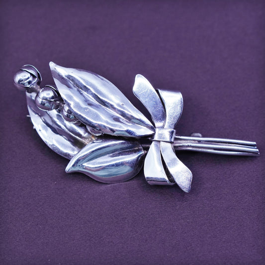 Vintage handmade sterling 925 silver flower brooch with beads