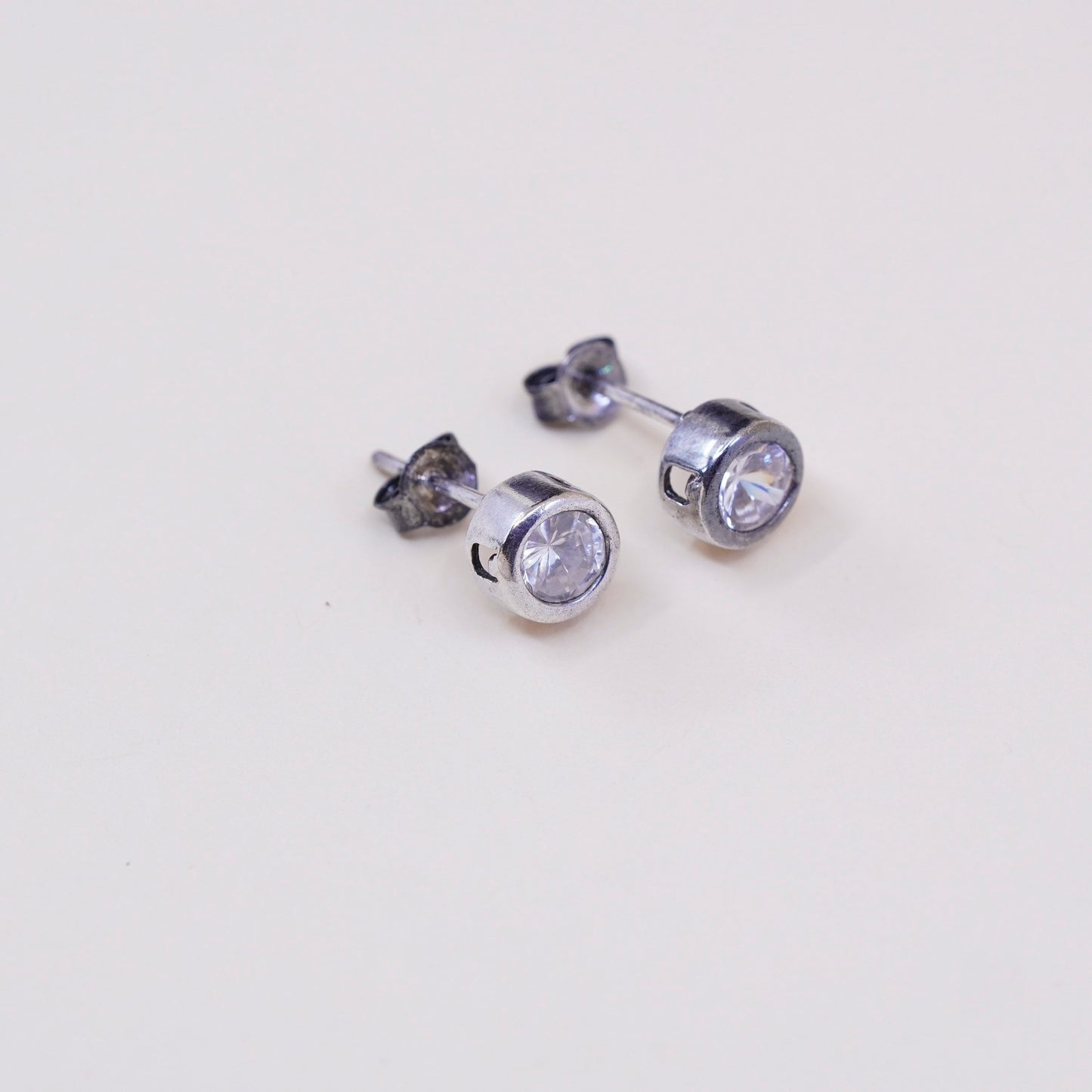 Vintage sterling silver square clear CZ studs, earrings