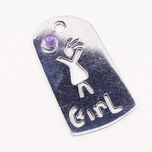 Veg Anni sterling silver handmade pendant, 925 charm W/ Boy Cut Out N Amethyst