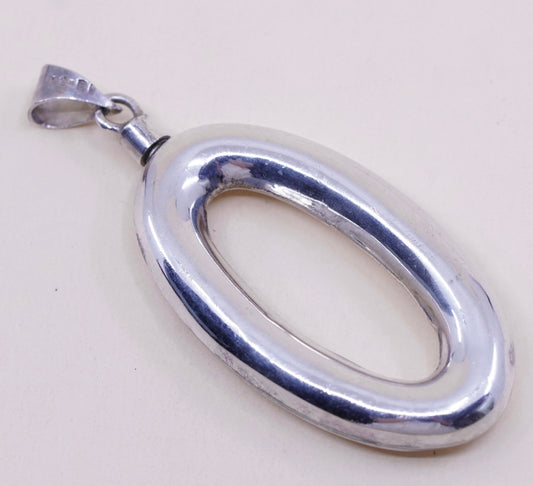 Vintage Mexico sterling silver handmade pendant, modern 925 oval, initial O