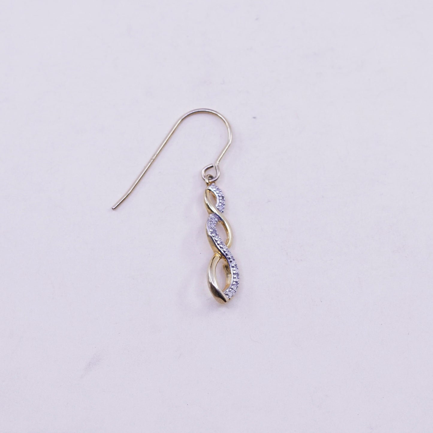 Vintage vermeil gold over sterling silver earrings, 925 twisted dangles diamond