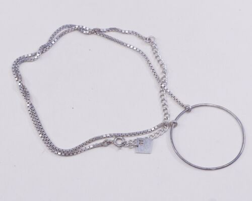 15+3” 1mm, Vtg Sterling Silver Necklace, 925 Box Chain W/ Circle Pendant