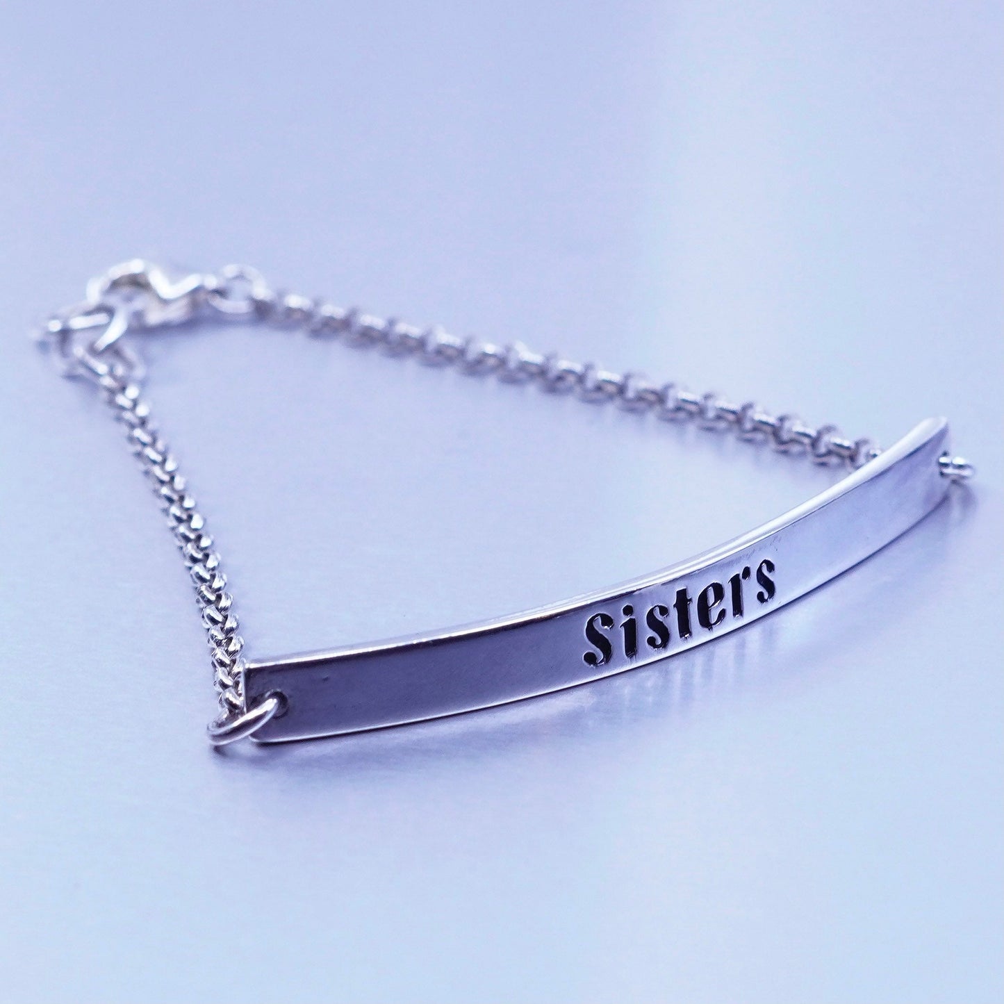 7”, Sterling 925 silver handmade circle bracelet always sisters forever friends