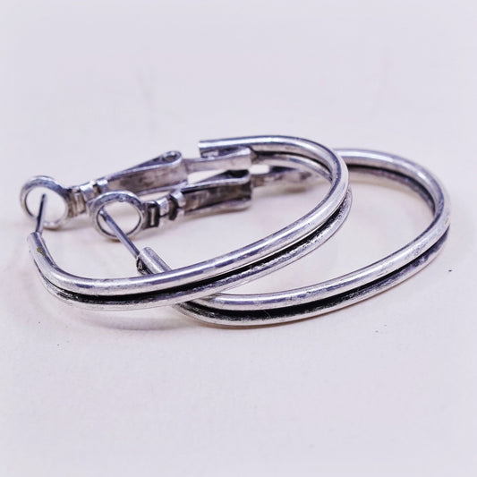 1.25”, Vintage sterling silver loop earrings, minimalist primitive hoops