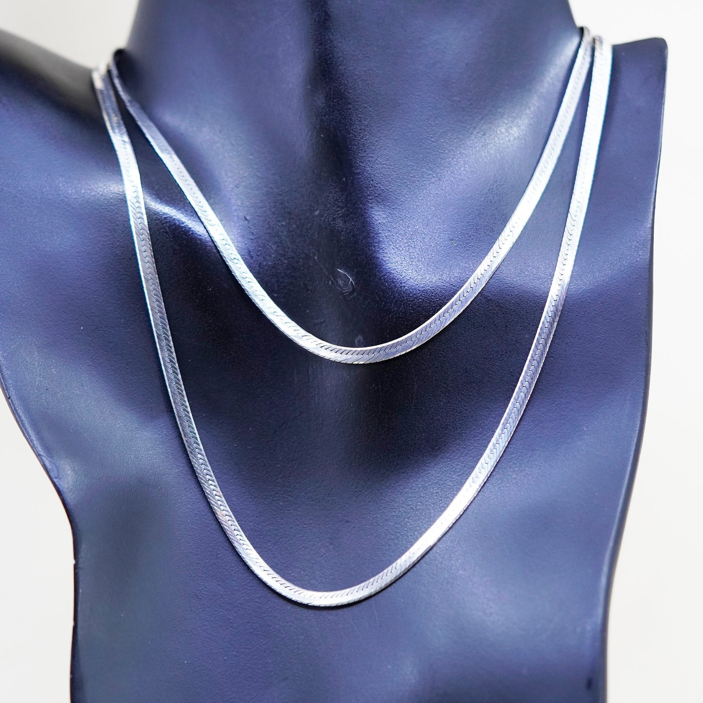 30” 4mm, Vintage Italy sterling silver necklace, bold 925 herringbone chain