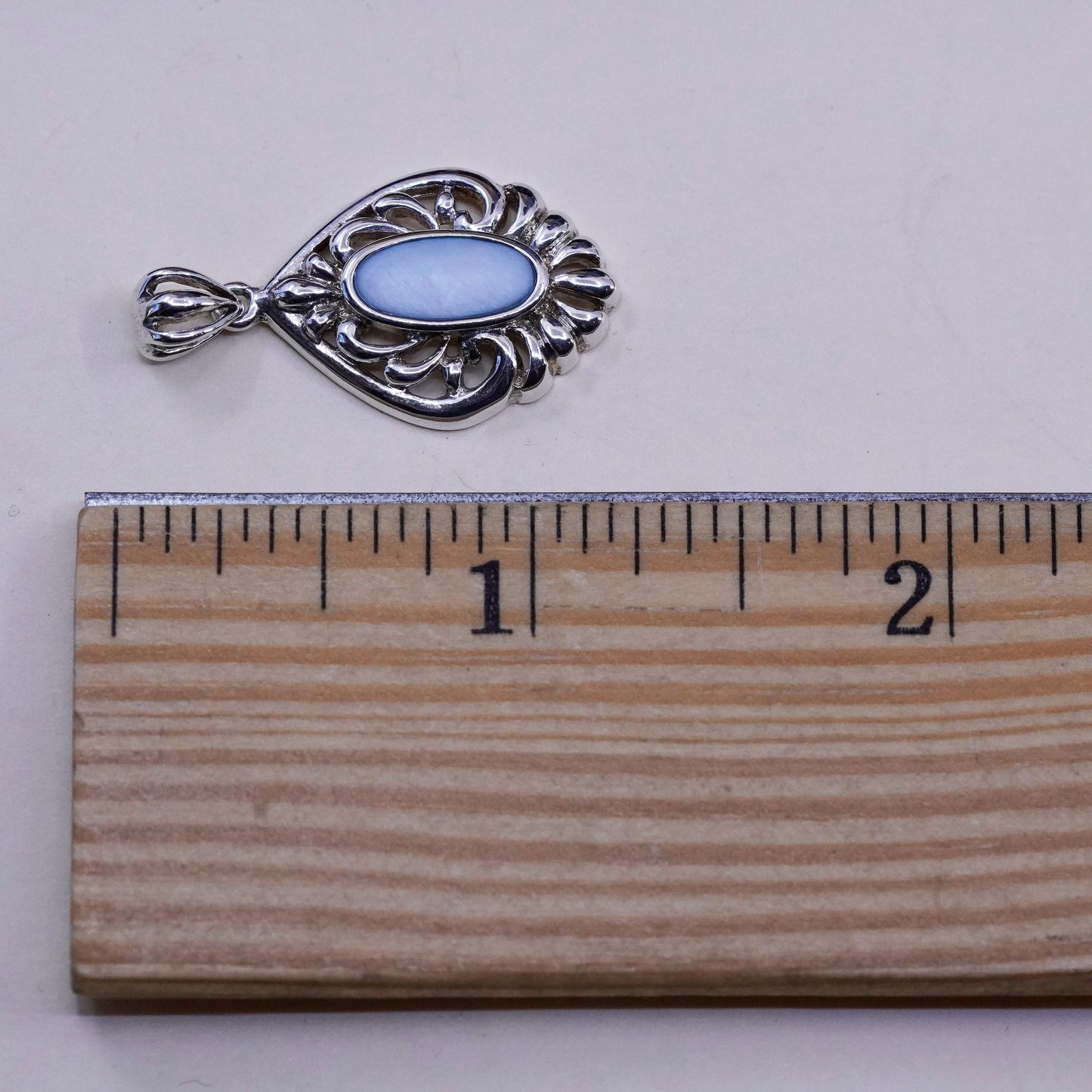 Vintage Sterling silver handmade pendant, 925 filigree pendant mother of pearl