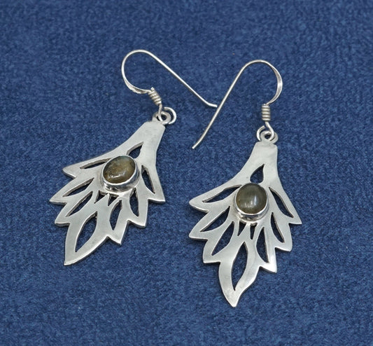 vtg Sterling silver handmade earrings, 925 w/ Jasper N wings, silver tested